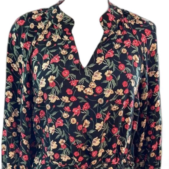 Draper James Elbow Sleeve Dress Black Floral size Large Cottagecore w Belt - Picture 6 of 7